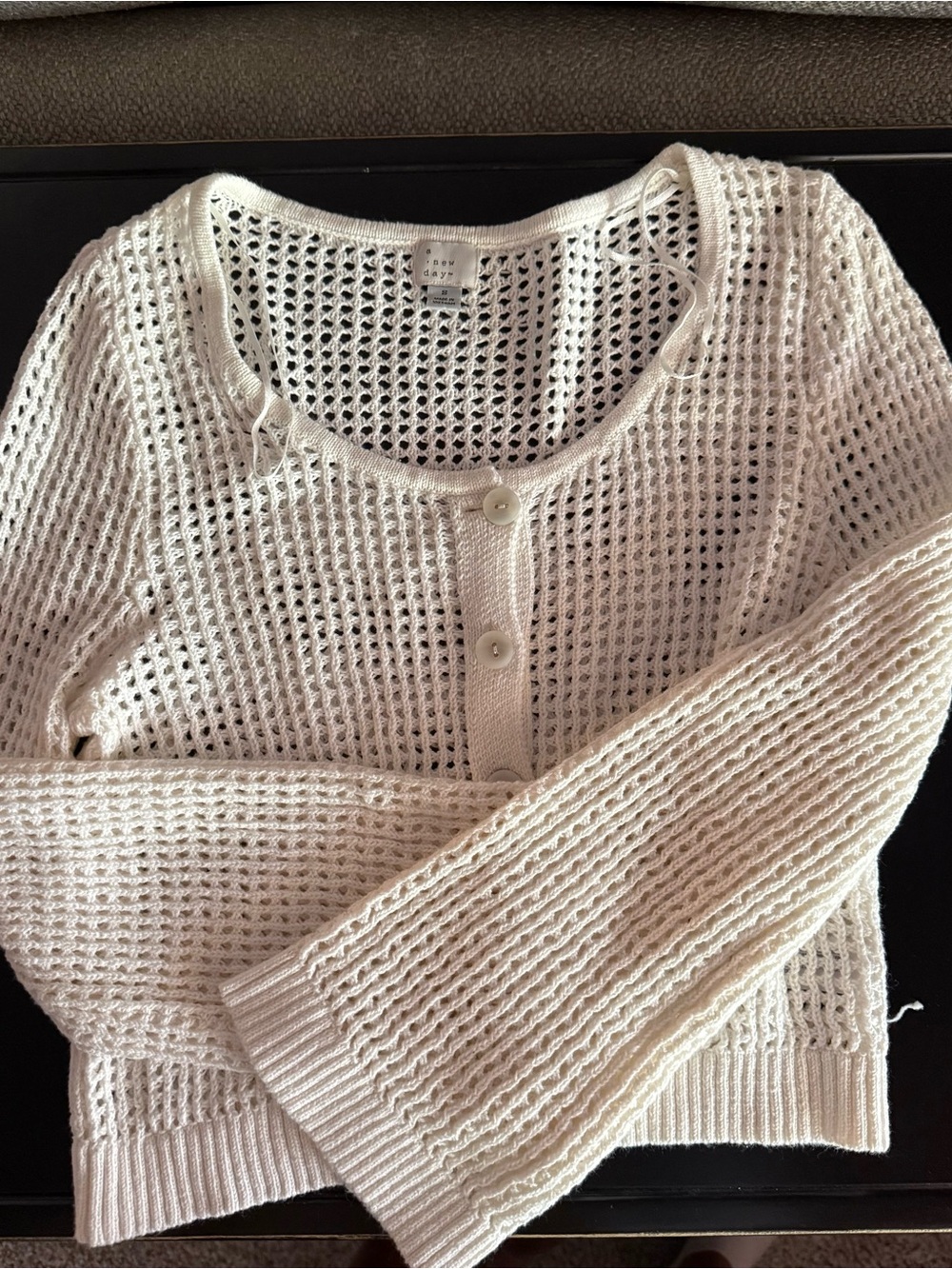 A New Day White Open-Knit Button Front Women’s Sweater
